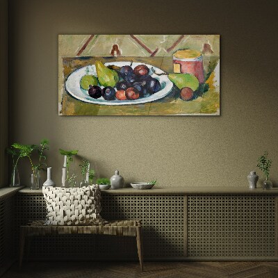 Fruit composition on a plate Glass Wall Art