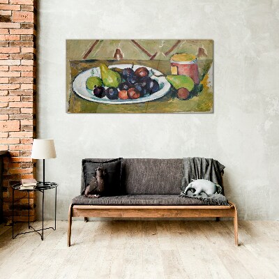 Fruit composition on a plate Glass Wall Art