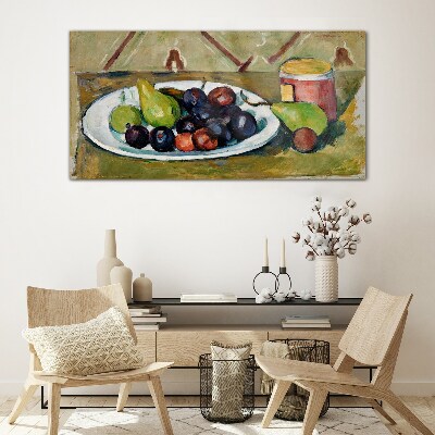 Fruit composition on a plate Glass Wall Art