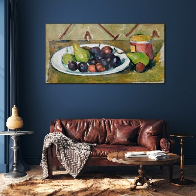 Fruit composition on a plate Glass Wall Art