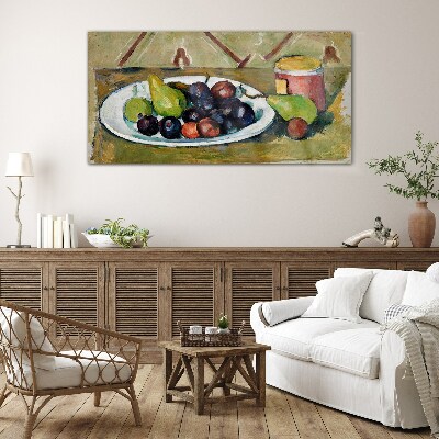Fruit composition on a plate Glass Wall Art