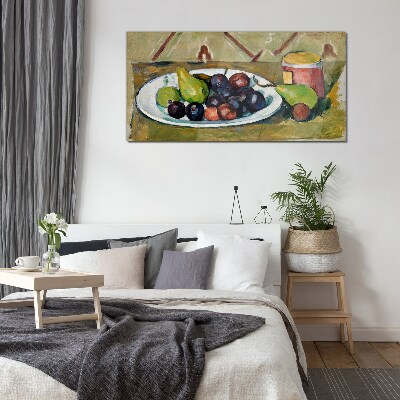 Fruit composition on a plate Glass Wall Art