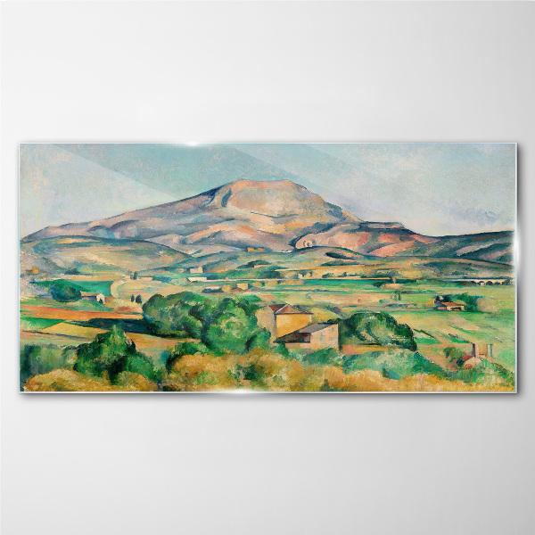 Mountain landscape in pastel colors Glass Wall Art