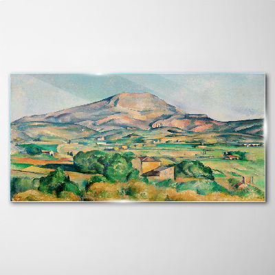 Mountain landscape in pastel colors Glass Wall Art