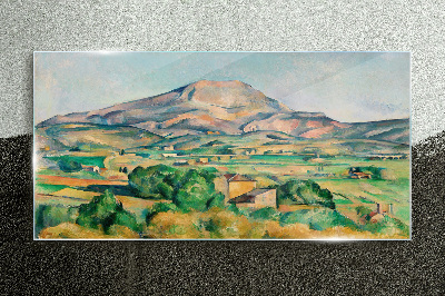 Mountain landscape in pastel colors Glass Wall Art