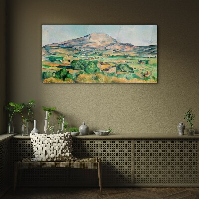 Mountain landscape in pastel colors Glass Wall Art