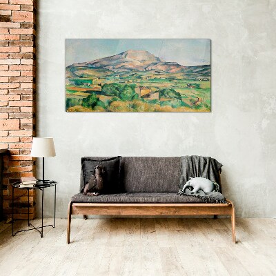 Mountain landscape in pastel colors Glass Wall Art