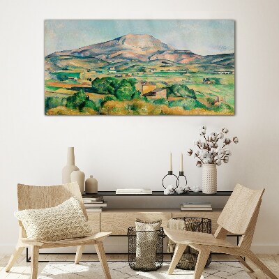 Mountain landscape in pastel colors Glass Wall Art