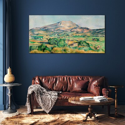 Mountain landscape in pastel colors Glass Wall Art