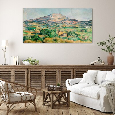 Mountain landscape in pastel colors Glass Wall Art