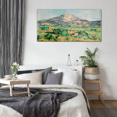 Mountain landscape in pastel colors Glass Wall Art