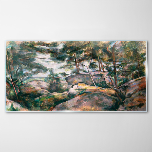 A stony landscape among trees Glass Wall Art