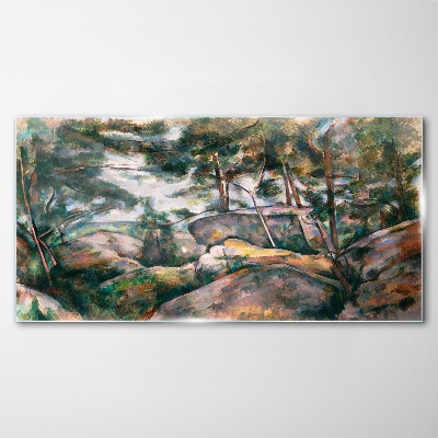 A stony landscape among trees Glass Wall Art