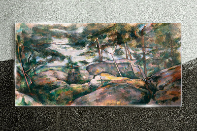 A stony landscape among trees Glass Wall Art