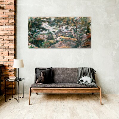 A stony landscape among trees Glass Wall Art