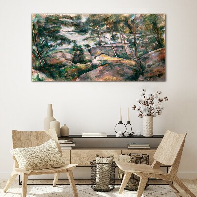 A stony landscape among trees Glass Wall Art