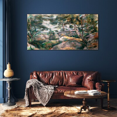 A stony landscape among trees Glass Wall Art