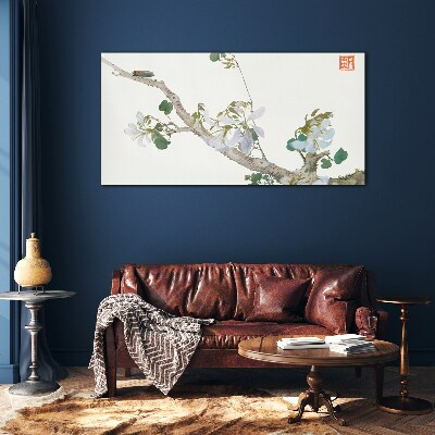 Flower branch with cicada Glass Wall Art