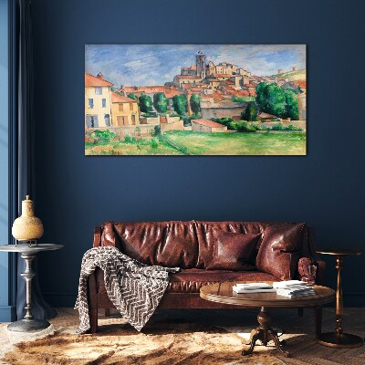 View of the city with greenery Glass Wall Art