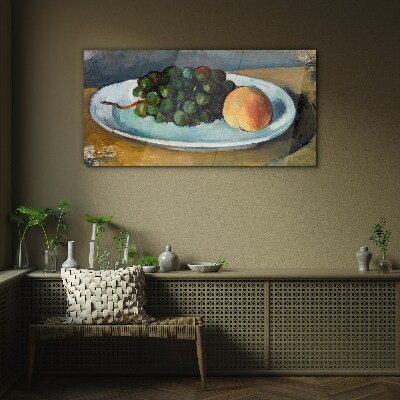 Fruit composition on a plate Glass Wall Art