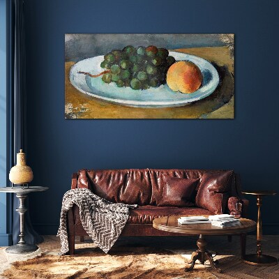 Fruit composition on a plate Glass Wall Art