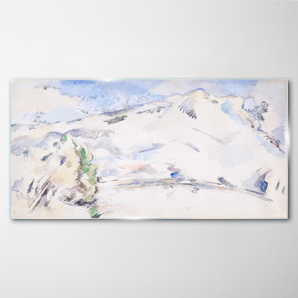 Mountain landscape in pastel shades Glass Wall Art
