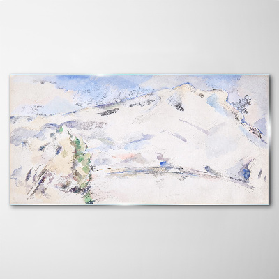 Mountain landscape in pastel shades Glass Wall Art