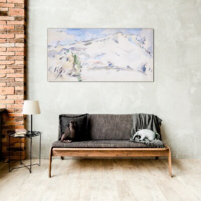 Mountain landscape in pastel shades Glass Wall Art