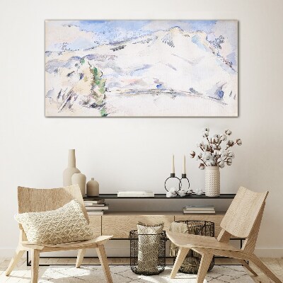 Mountain landscape in pastel shades Glass Wall Art