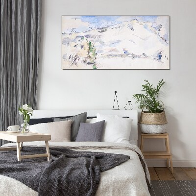 Mountain landscape in pastel shades Glass Wall Art