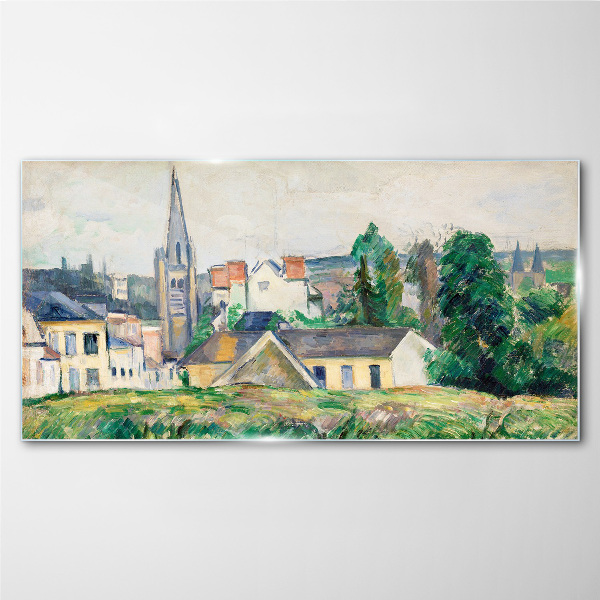 Rural landscape with a church Glass Wall Art