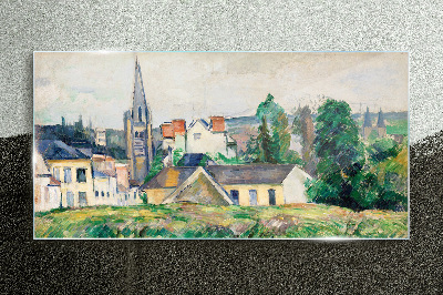 Rural landscape with a church Glass Wall Art