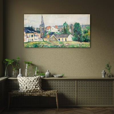 Rural landscape with a church Glass Wall Art