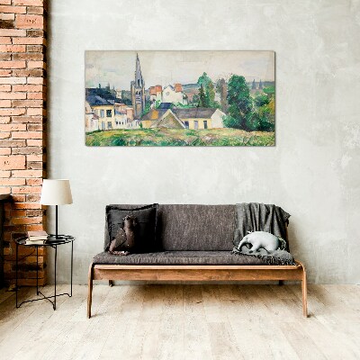 Rural landscape with a church Glass Wall Art