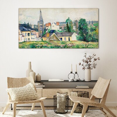 Rural landscape with a church Glass Wall Art