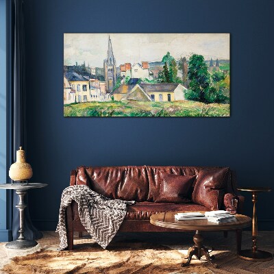 Rural landscape with a church Glass Wall Art