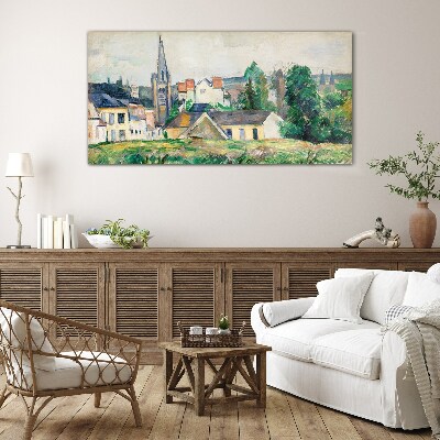 Rural landscape with a church Glass Wall Art