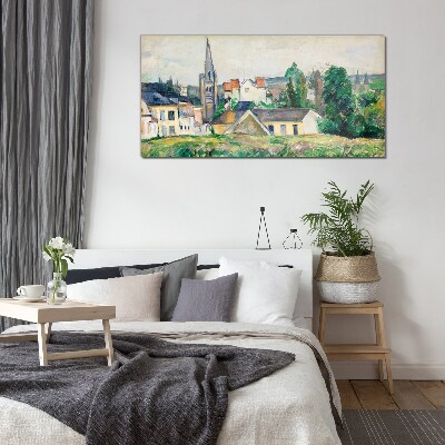 Rural landscape with a church Glass Wall Art