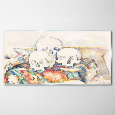 Still life of three skulls Glass Wall Art