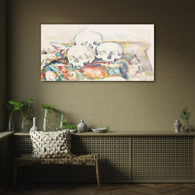 Floral Still Life with Skulls Glass Wall Art
