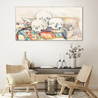 Still life of three skulls Glass Wall Art