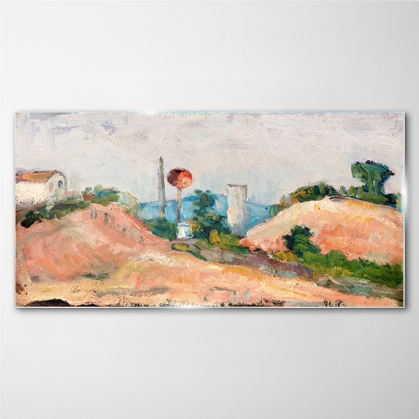 Landscape with a red ball Glass Wall Art