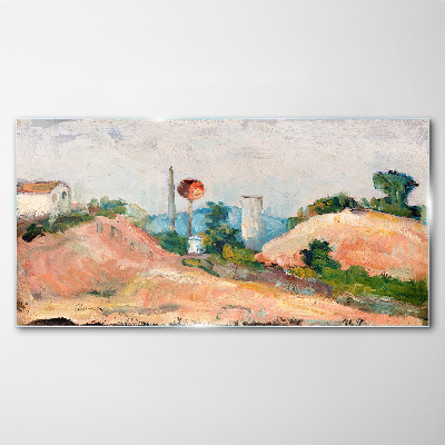 Landscape with a red ball Glass Wall Art