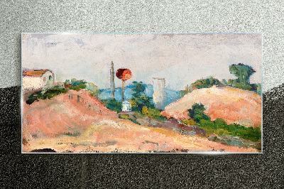 Landscape with a red ball Glass Wall Art