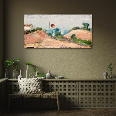 Landscape with a red ball Glass Wall Art