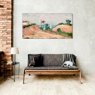 Landscape with a red ball Glass Wall Art