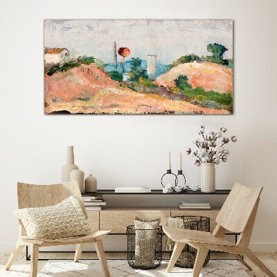 Landscape with a red ball Glass Wall Art