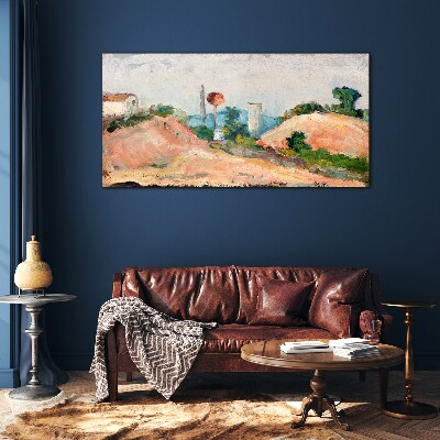 Landscape with a red ball Glass Wall Art
