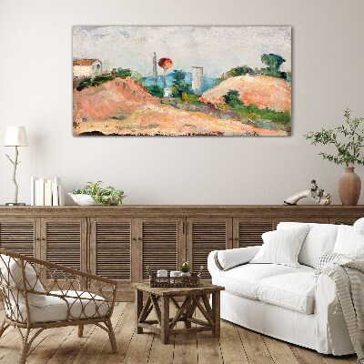 Landscape with a red ball Glass Wall Art