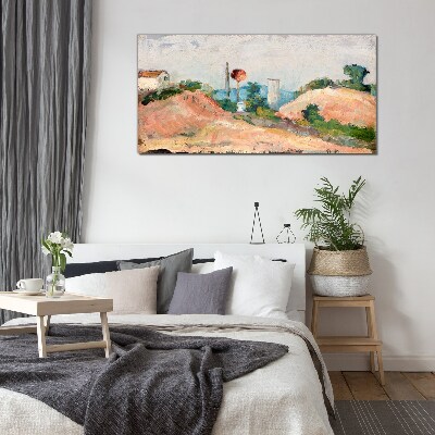 Landscape with a red ball Glass Wall Art